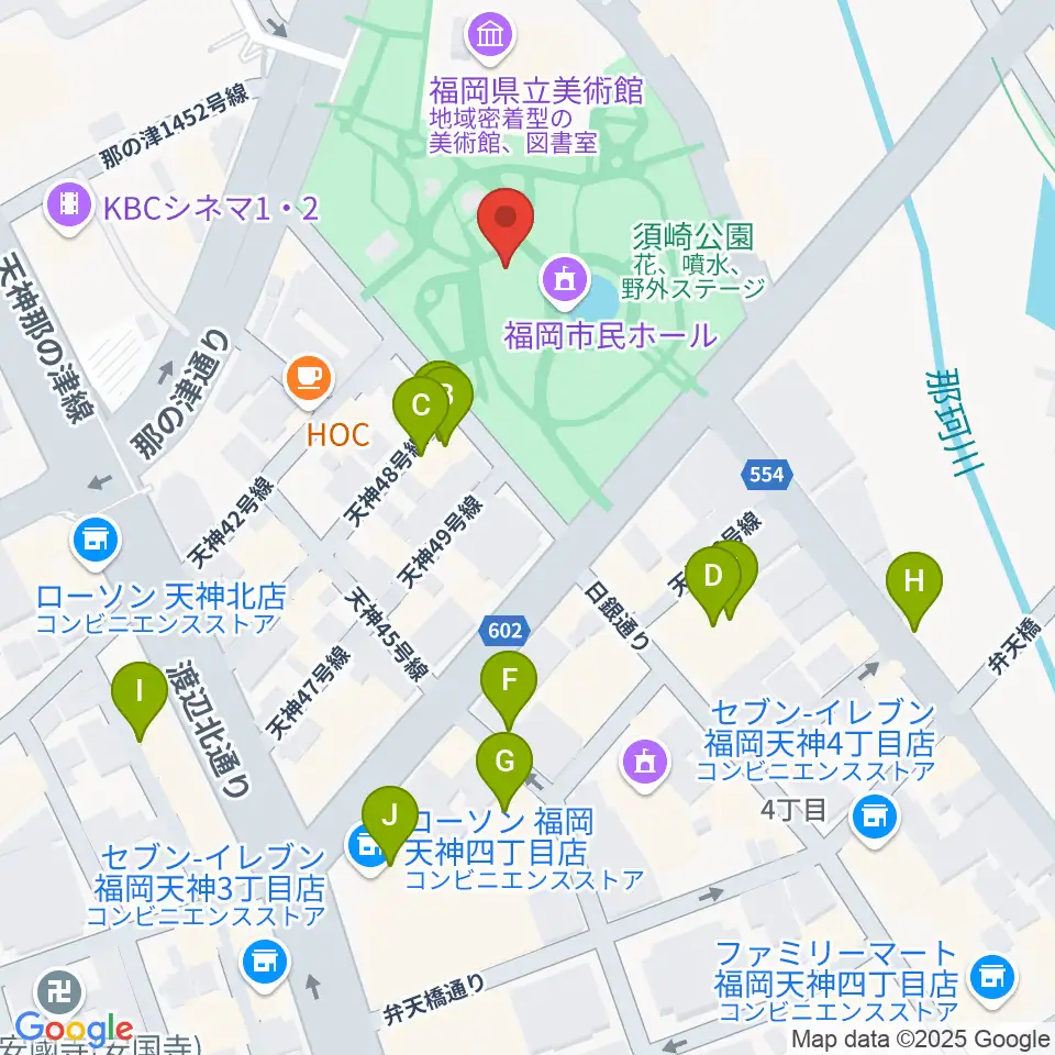 福岡市民ホール周辺のホテル一覧地図