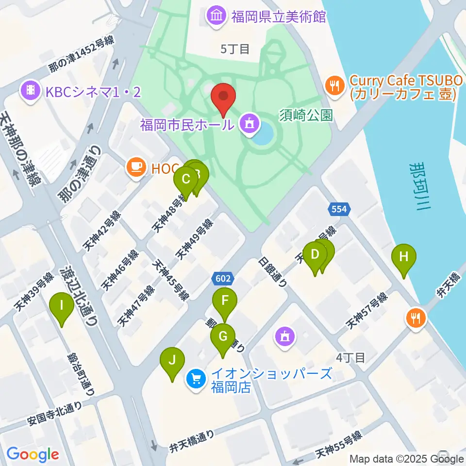 福岡市民ホール周辺のホテル一覧地図