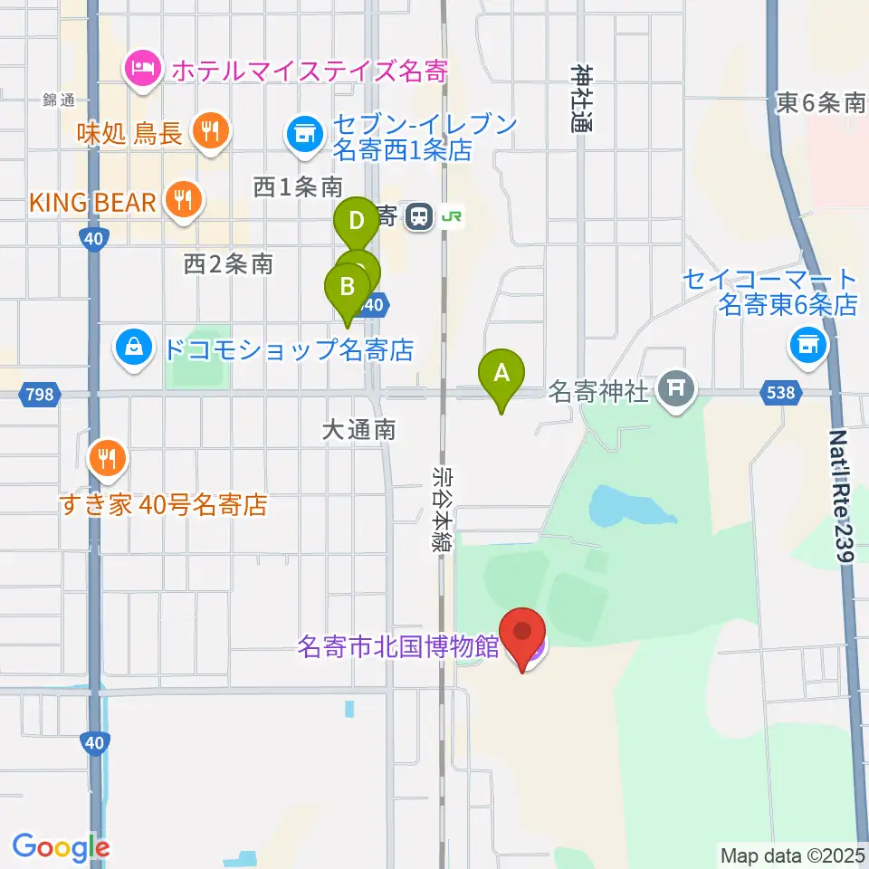 名寄市北国博物館周辺のホテル一覧地図