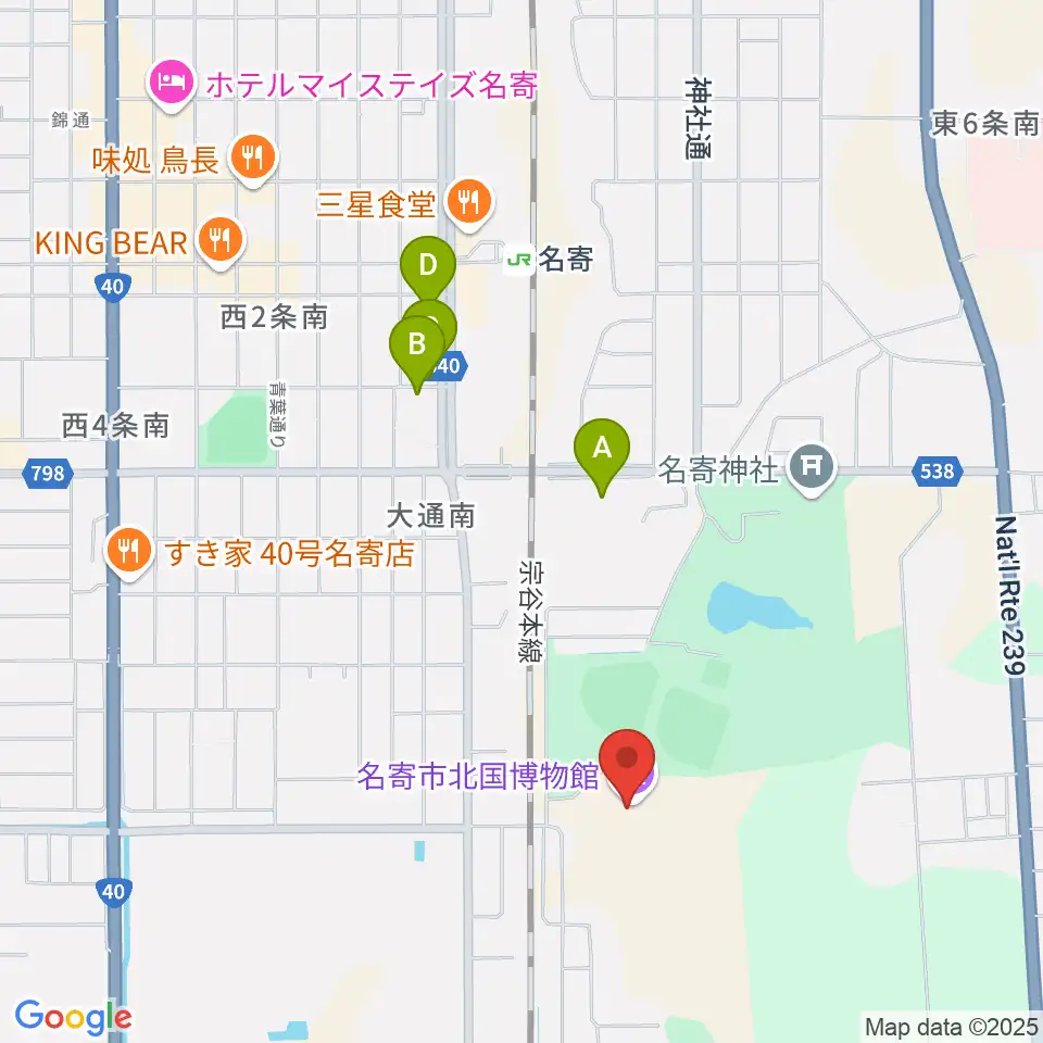 名寄市北国博物館周辺のホテル一覧地図
