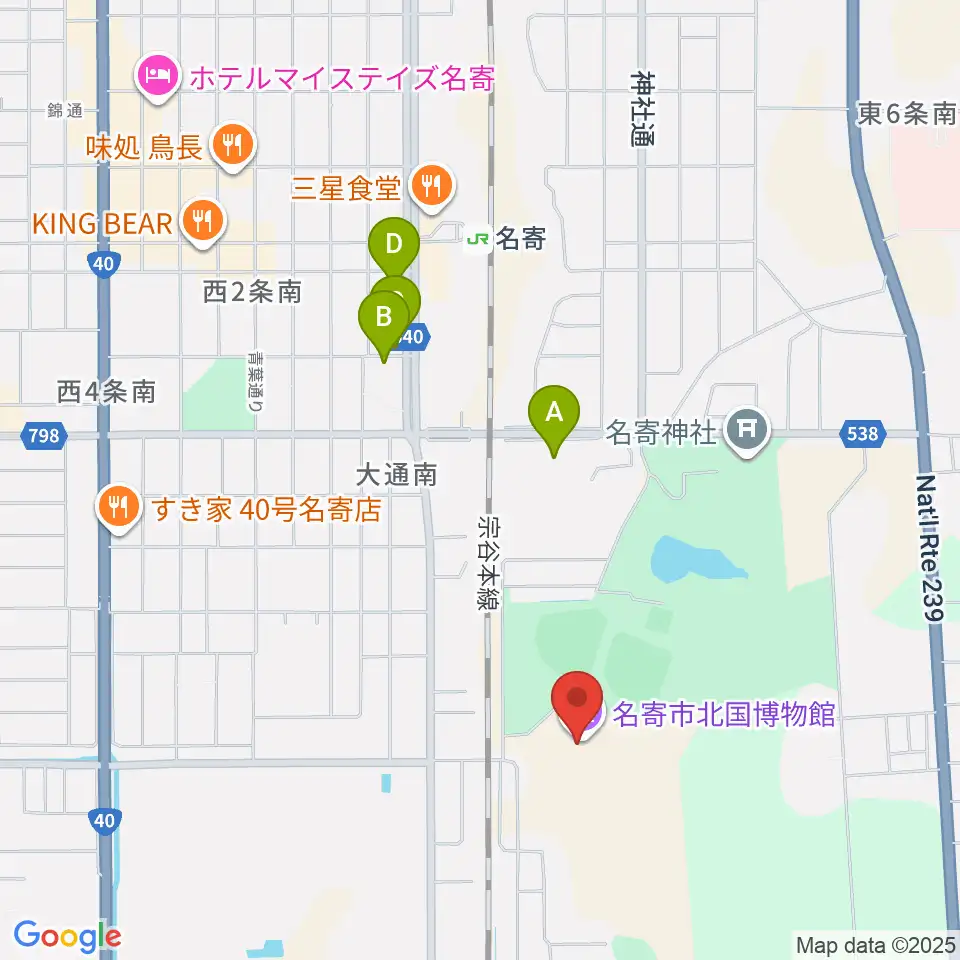 名寄市北国博物館周辺のホテル一覧地図
