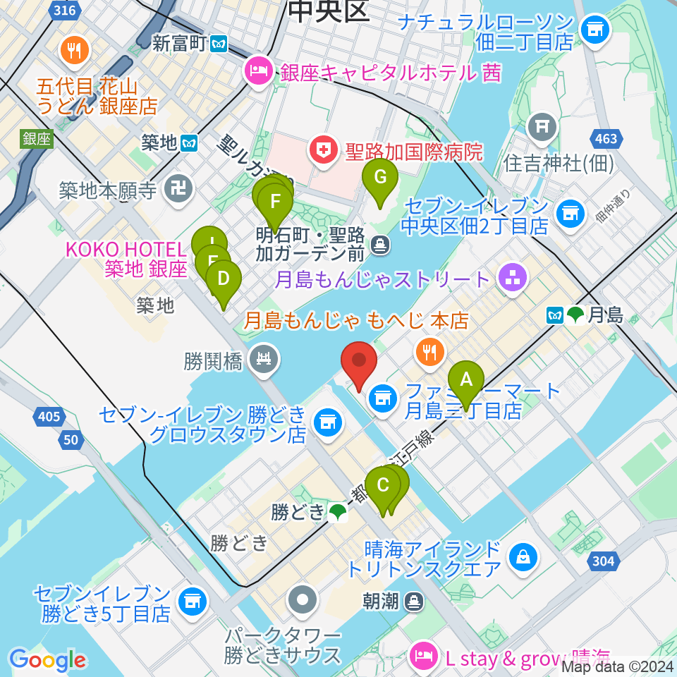 月島ピアノアートサロン周辺のホテル一覧地図