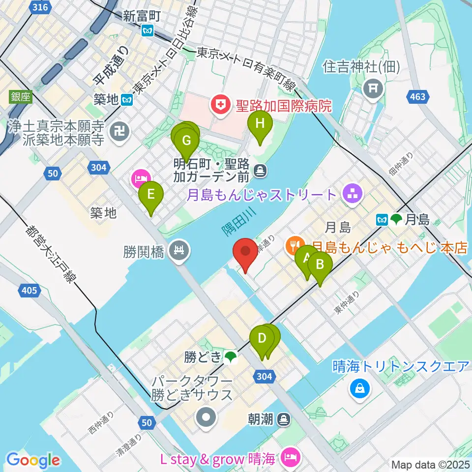 月島ピアノアートサロン周辺のホテル一覧地図