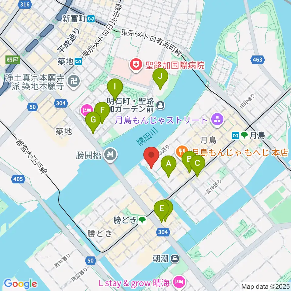 月島ピアノアートサロン周辺のホテル一覧地図