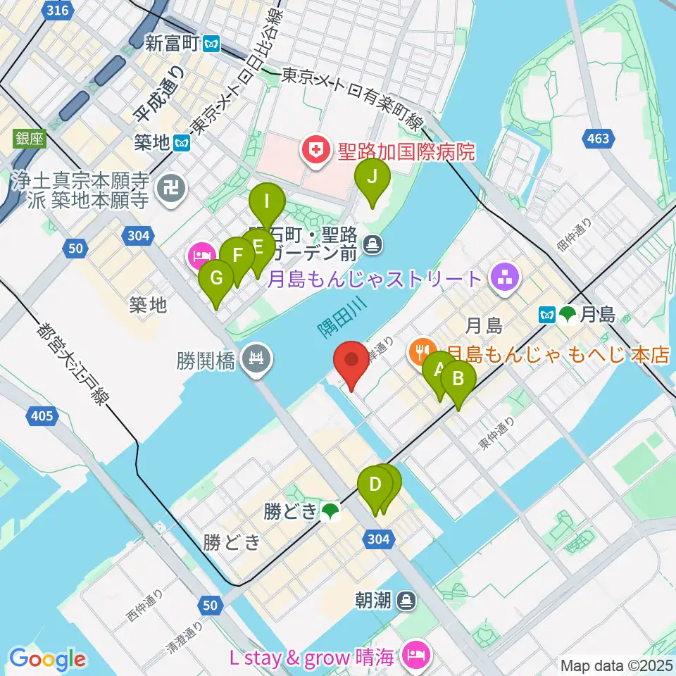 月島ピアノアートサロン周辺のホテル一覧地図