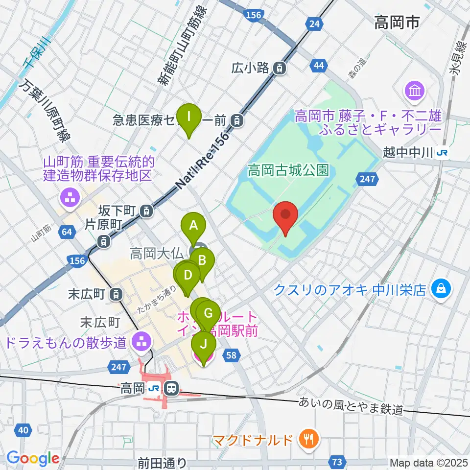 高岡市立博物館周辺のホテル一覧地図