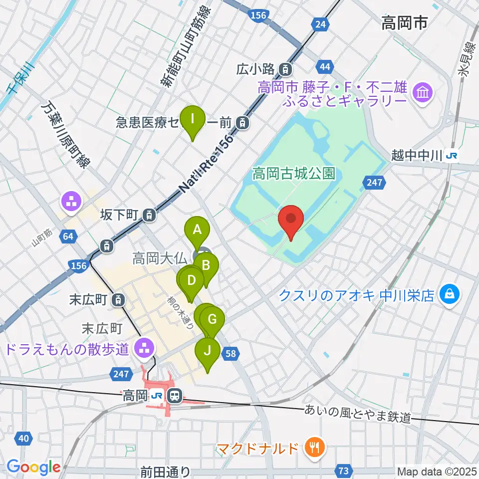 高岡市立博物館周辺のホテル一覧地図