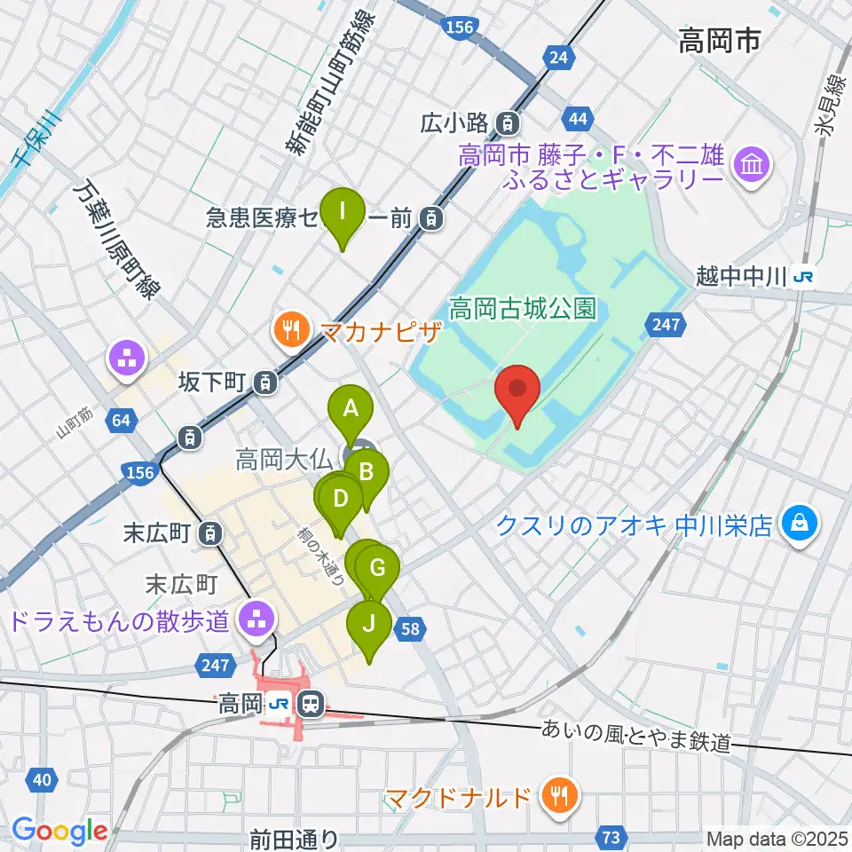 高岡市立博物館周辺のホテル一覧地図