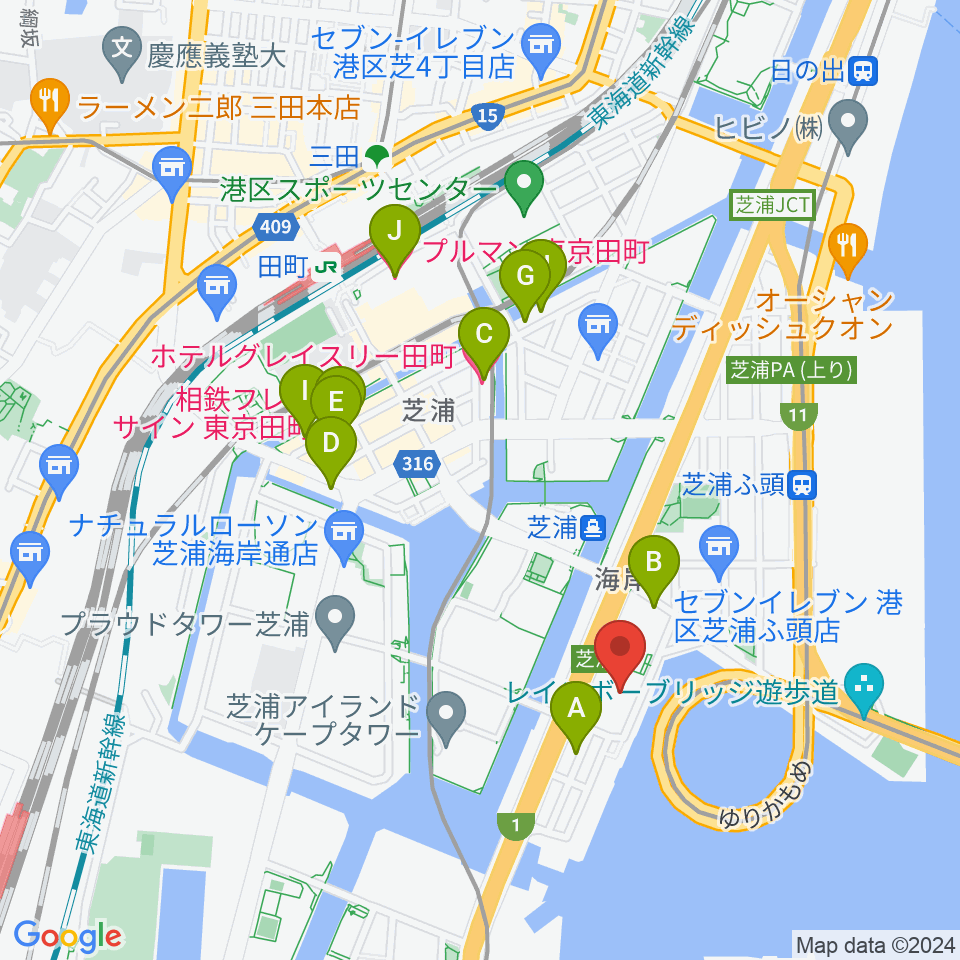 芝浦スタジオ周辺のホテル一覧地図