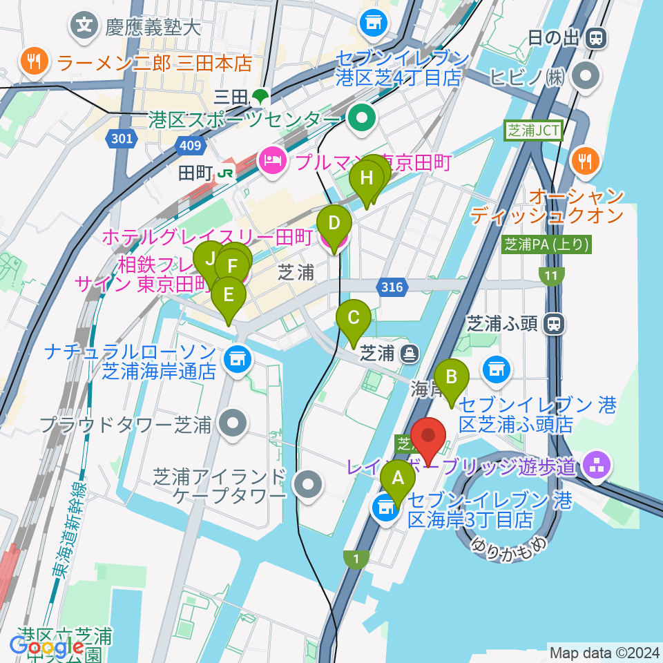 芝浦スタジオ周辺のホテル一覧地図