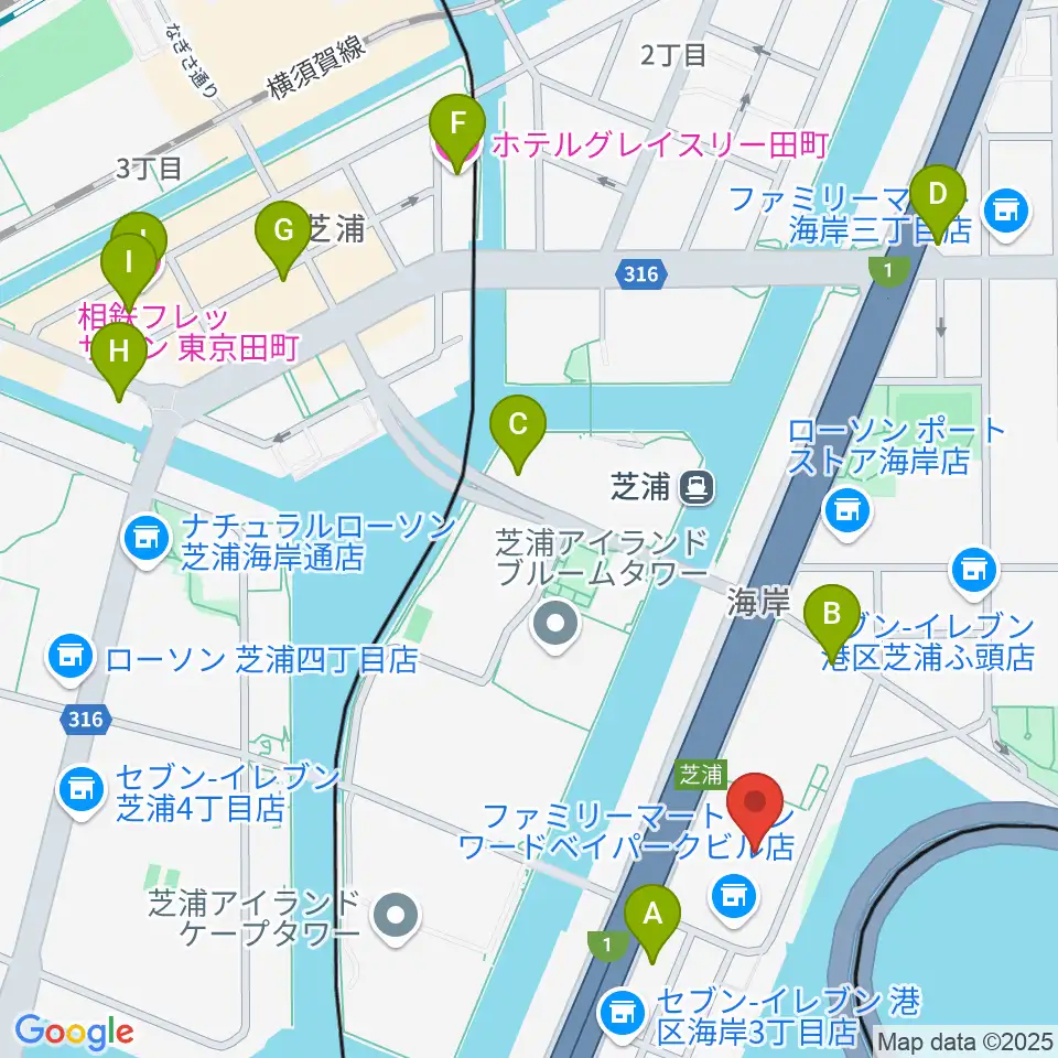 芝浦スタジオ周辺のホテル一覧地図