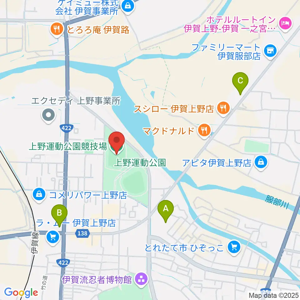 上野運動公園競技場周辺のホテル一覧地図