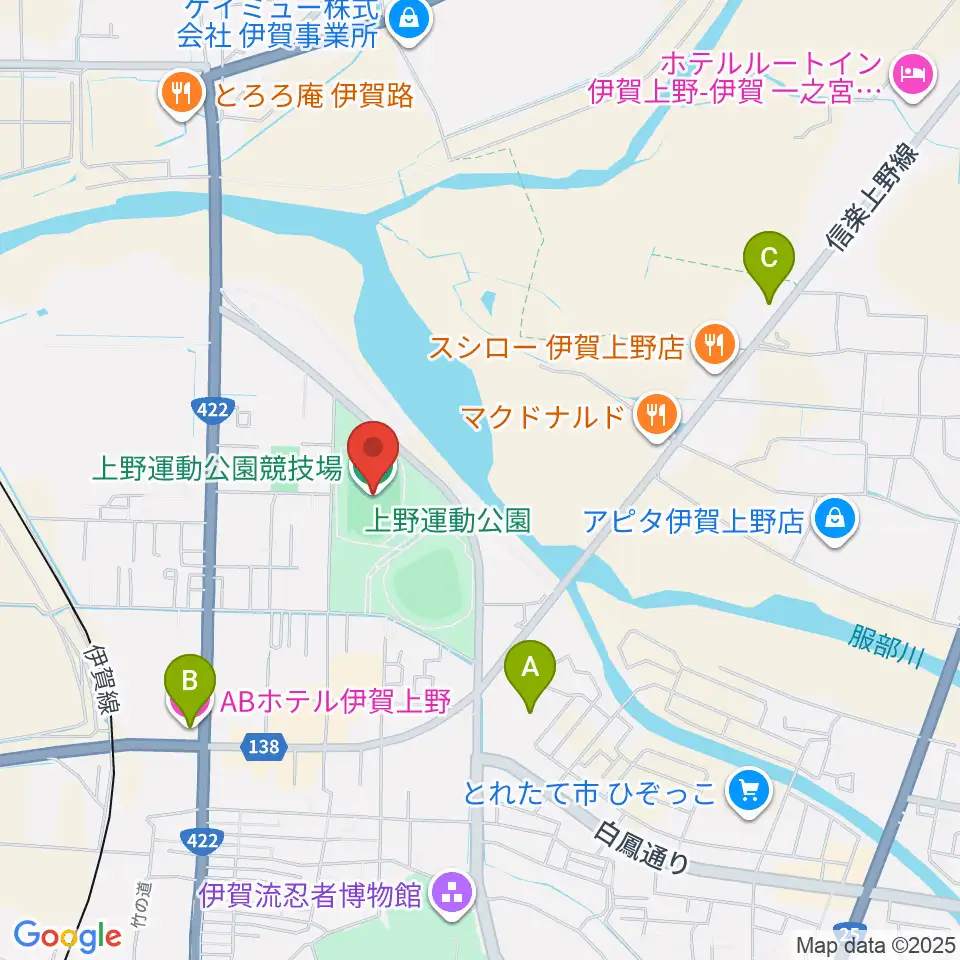 上野運動公園競技場周辺のホテル一覧地図