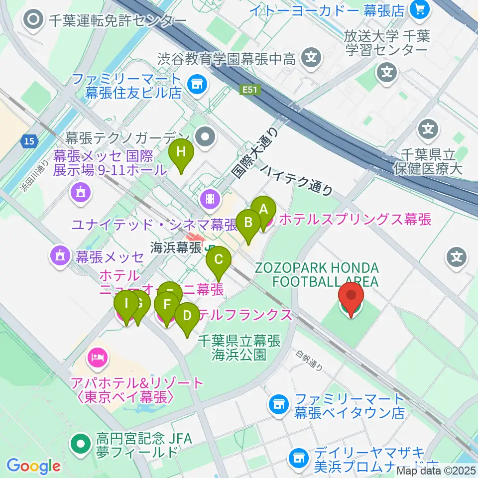 ZOZOPARK HONDA FOOTBALL AREA周辺のホテル一覧地図