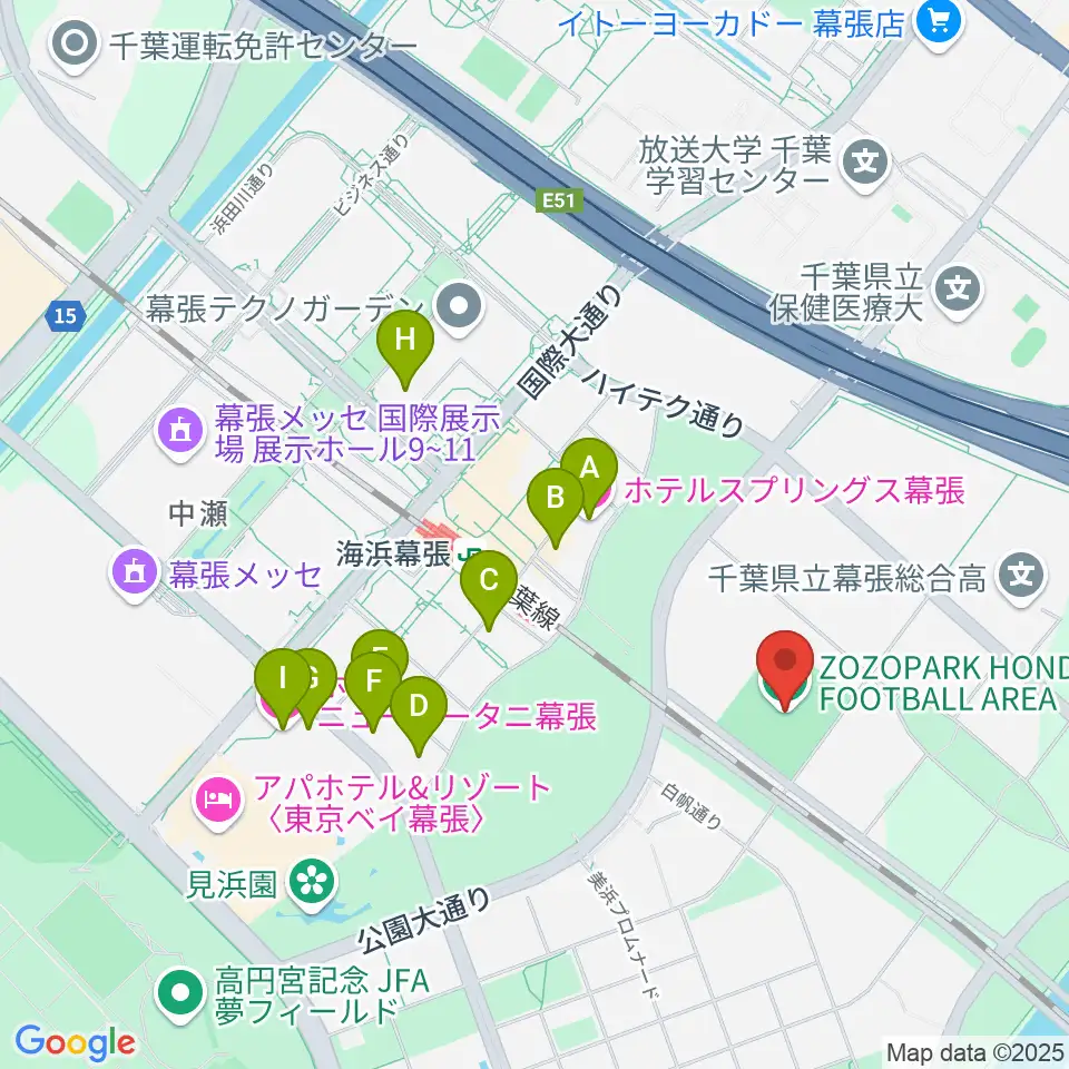 ZOZOPARK HONDA FOOTBALL AREA周辺のホテル一覧地図