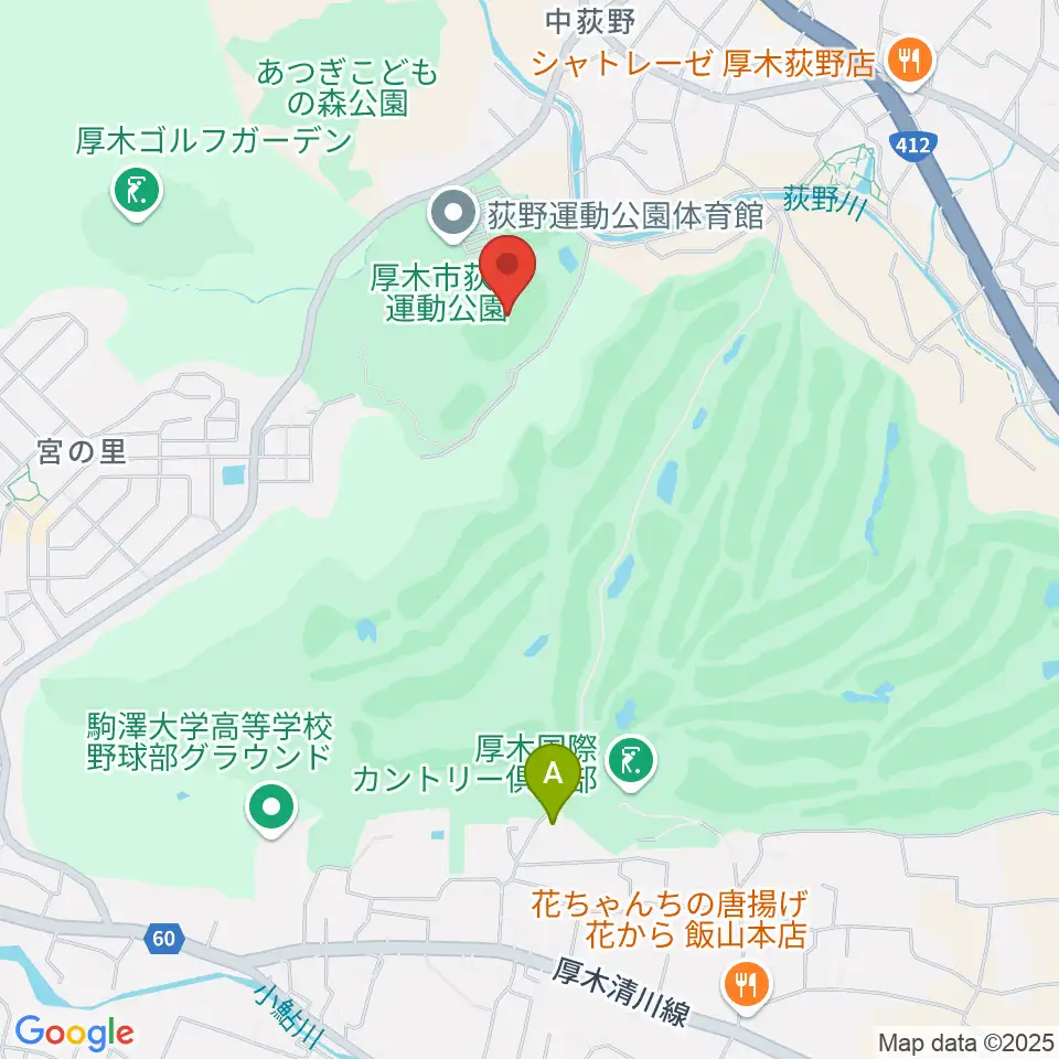 荻野運動公園競技場周辺のホテル一覧地図