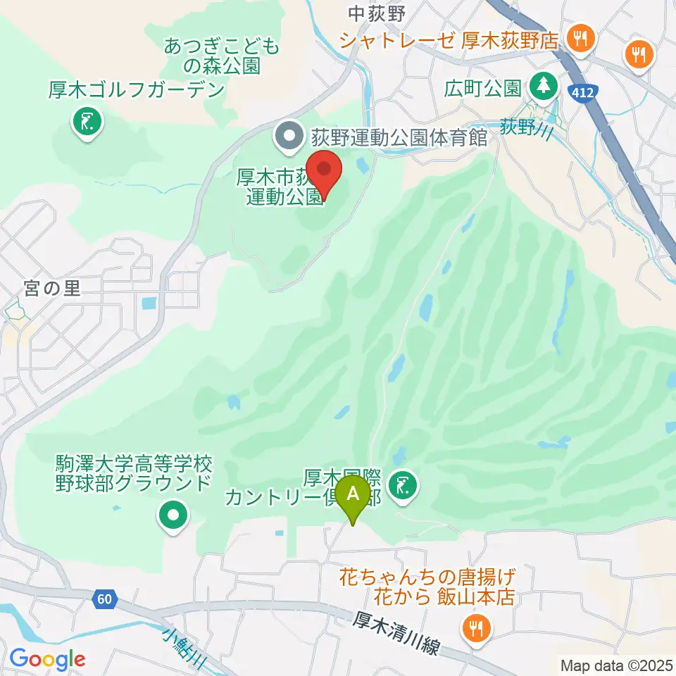 荻野運動公園競技場周辺のホテル一覧地図