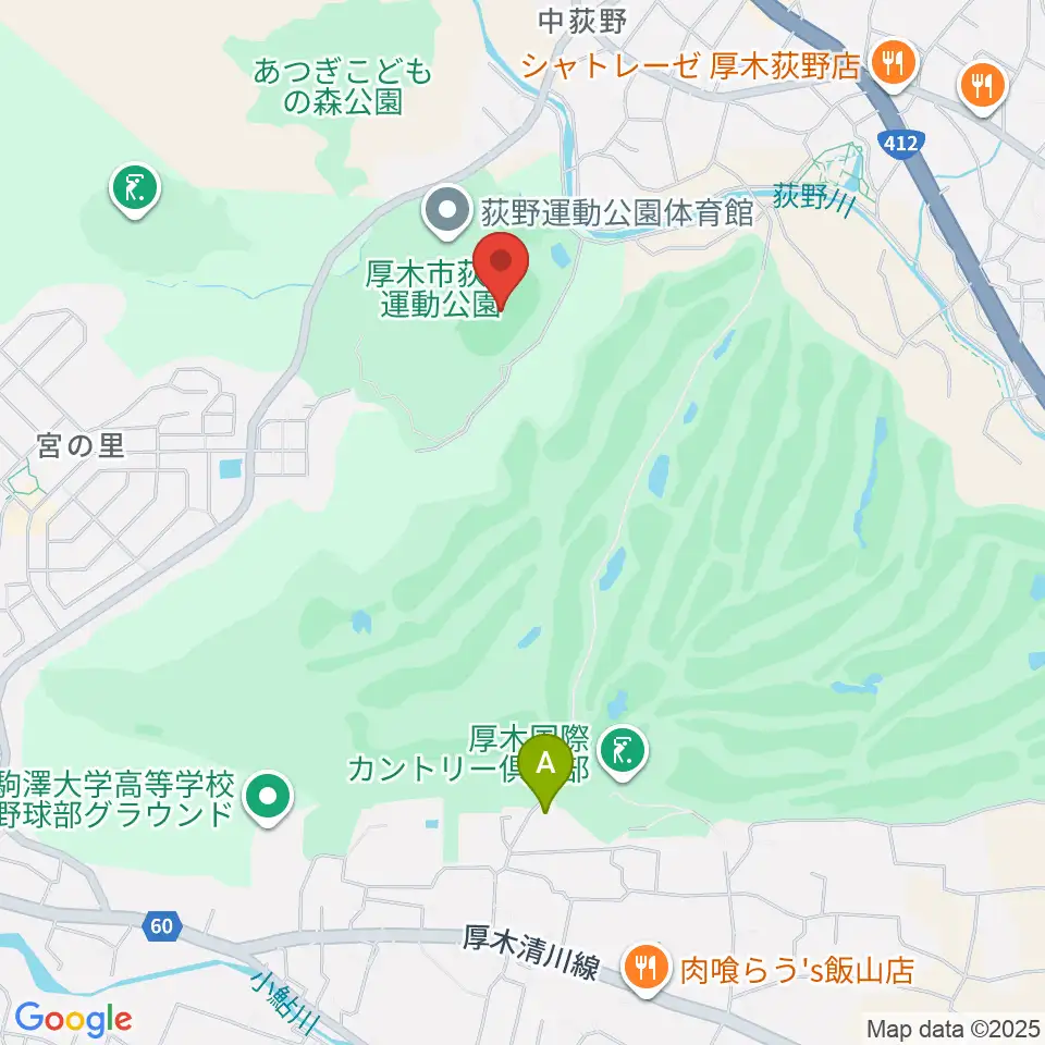 荻野運動公園競技場周辺のホテル一覧地図