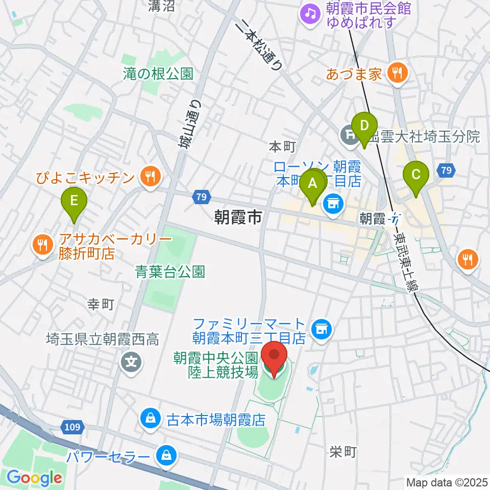 朝霞中央公園陸上競技場周辺のホテル一覧地図