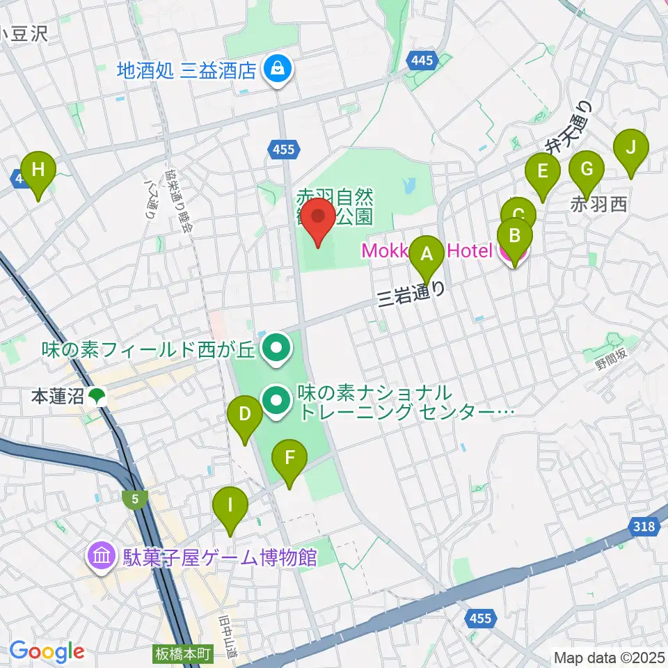 赤羽スポーツの森公園競技場周辺のホテル一覧地図