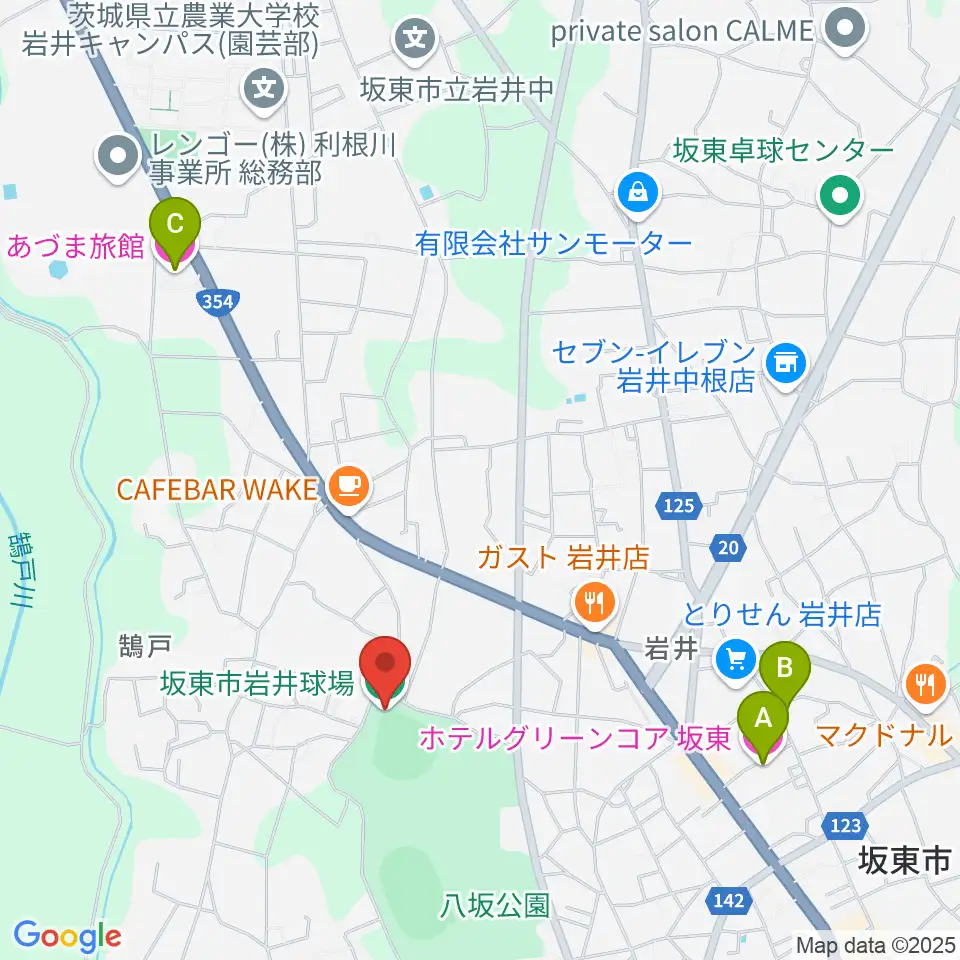 坂東市岩井球場周辺のホテル一覧地図