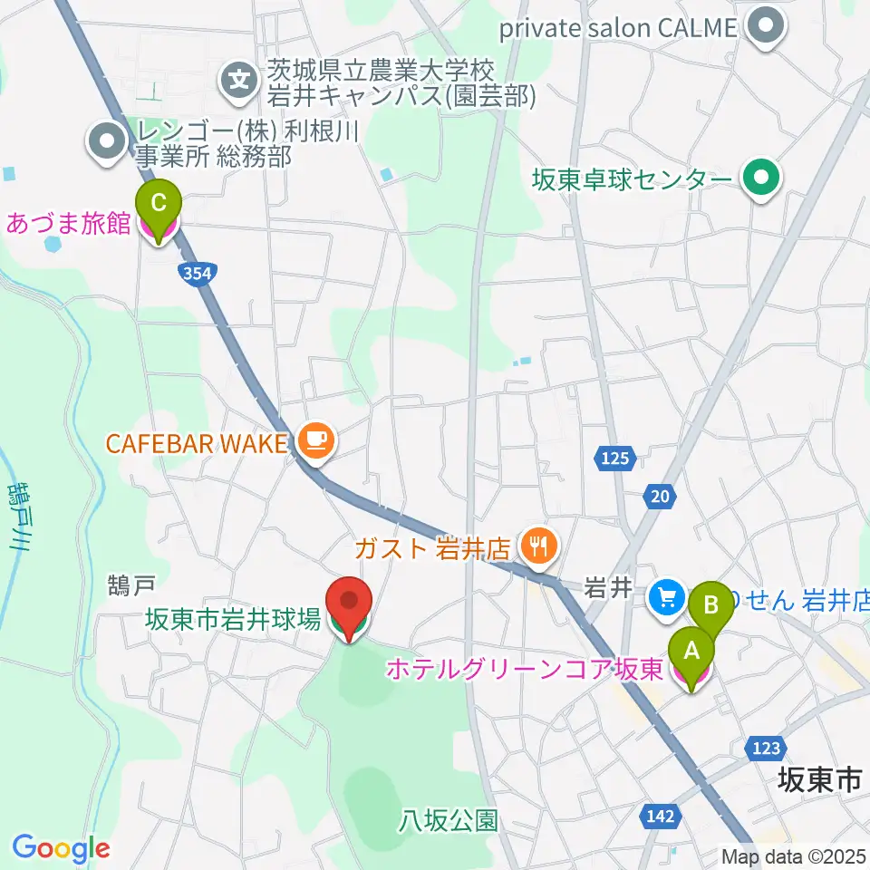 坂東市岩井球場周辺のホテル一覧地図