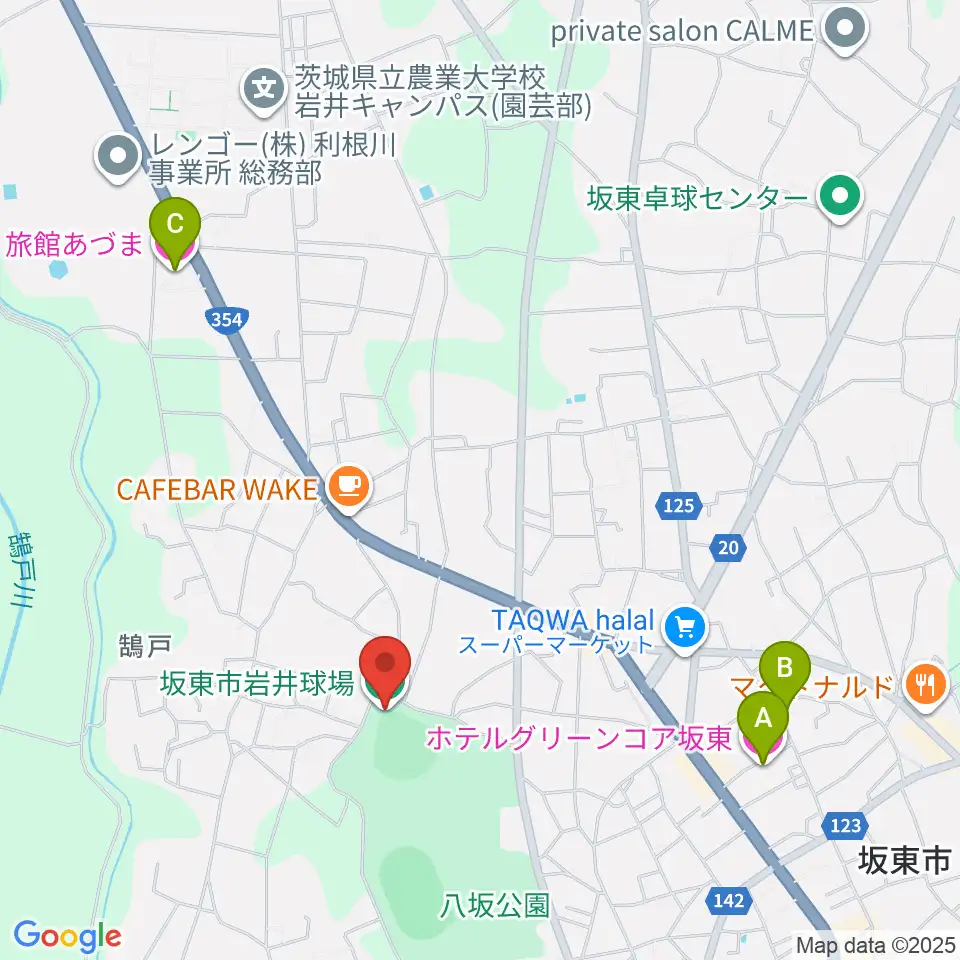 坂東市岩井球場周辺のホテル一覧地図