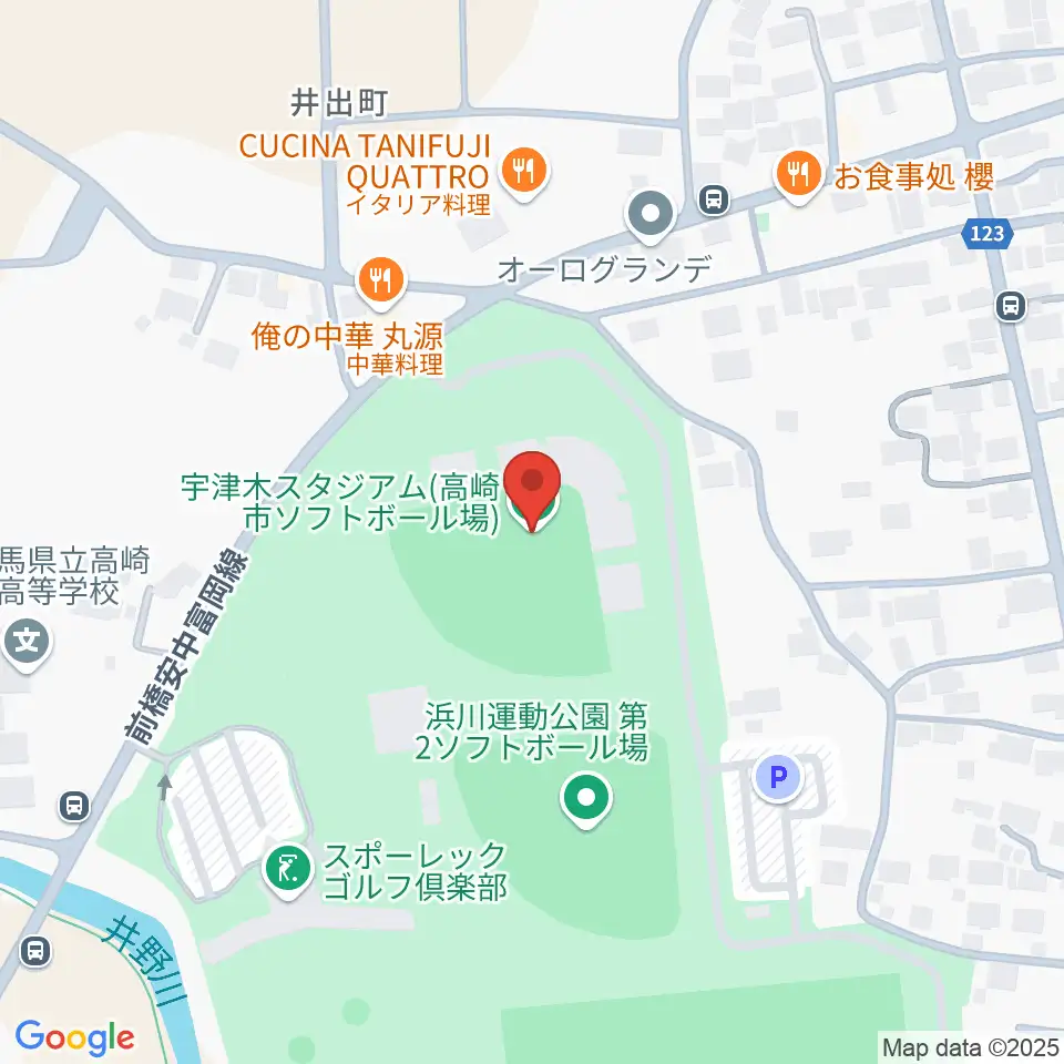 宇津木スタジアム周辺のホテル一覧地図