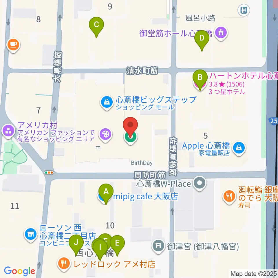 キノシネマ心斎橋周辺のホテル一覧地図