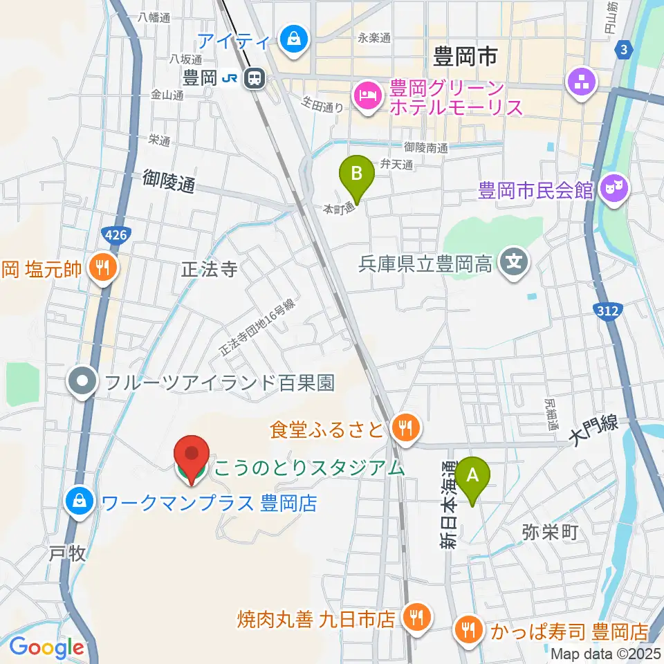 こうのとりスタジアム周辺のホテル一覧地図