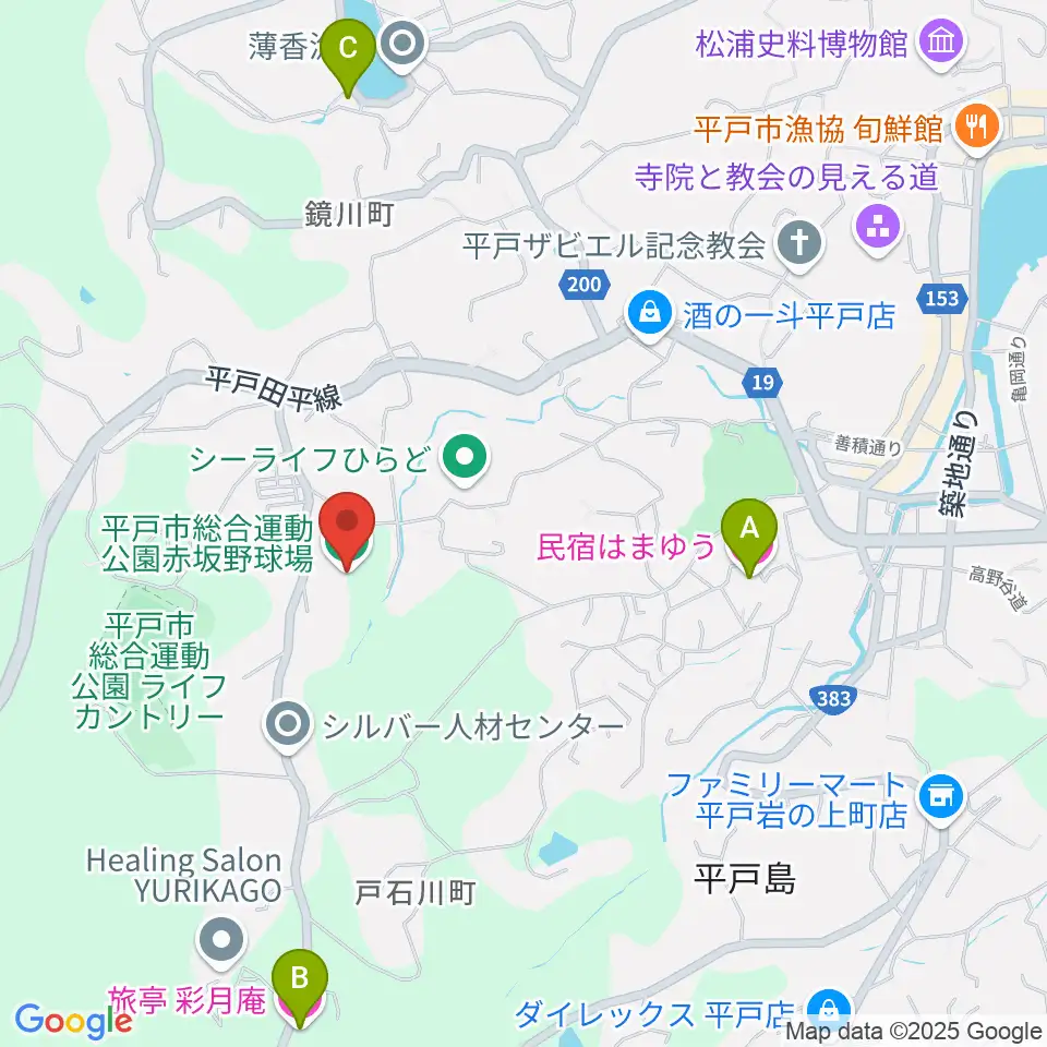 平戸市総合運動公園赤坂野球場周辺のホテル一覧地図