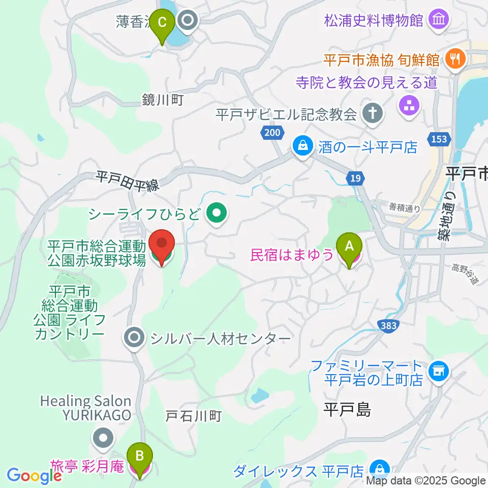 平戸市総合運動公園赤坂野球場周辺のホテル一覧地図