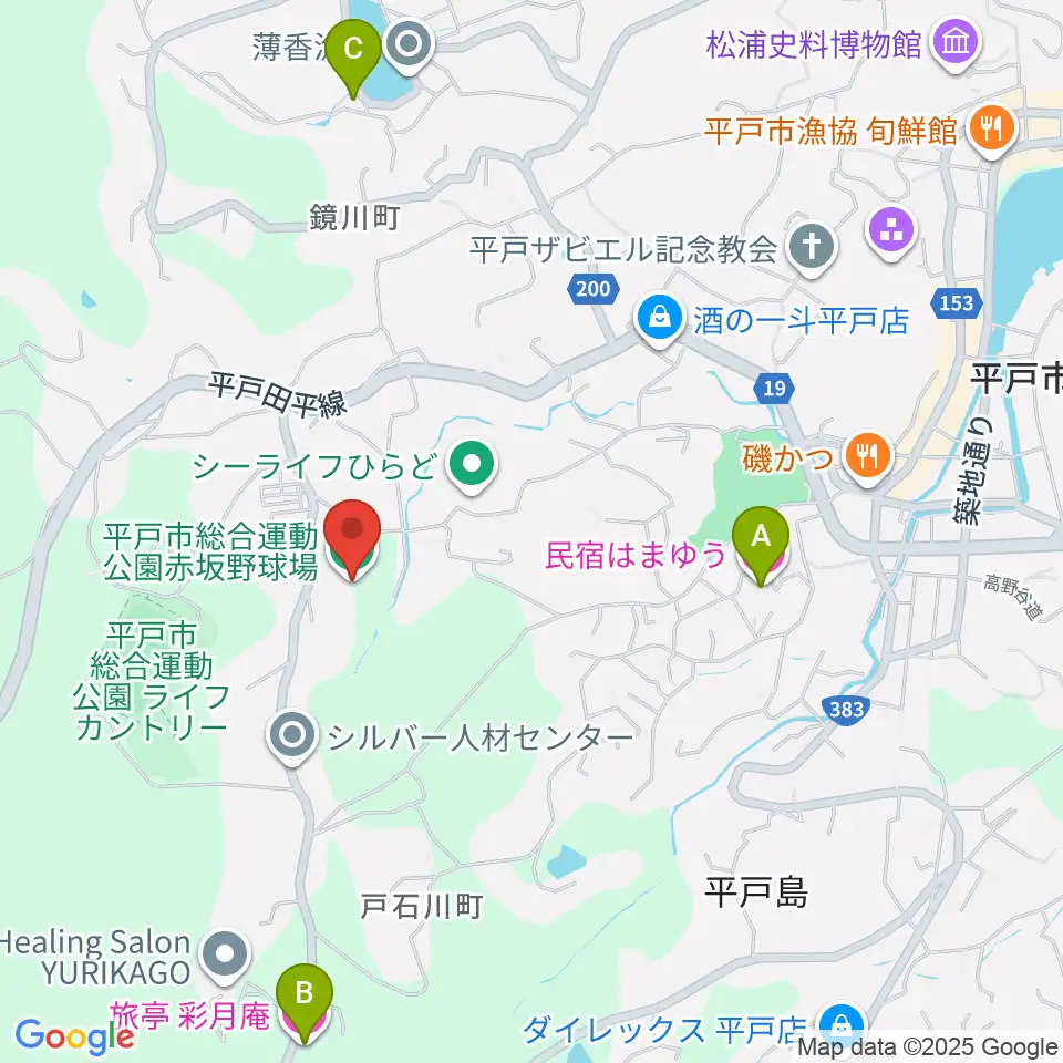 平戸市総合運動公園赤坂野球場周辺のホテル一覧地図
