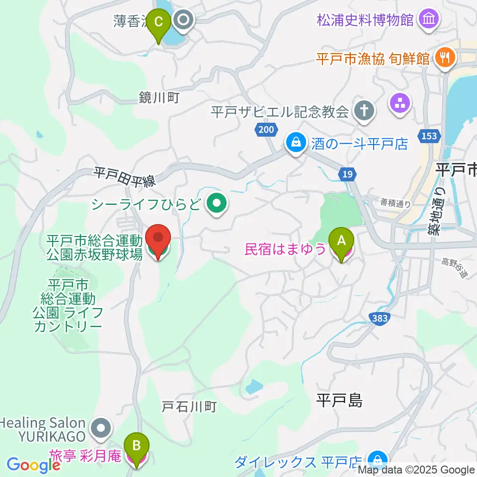 平戸市総合運動公園赤坂野球場周辺のホテル一覧地図