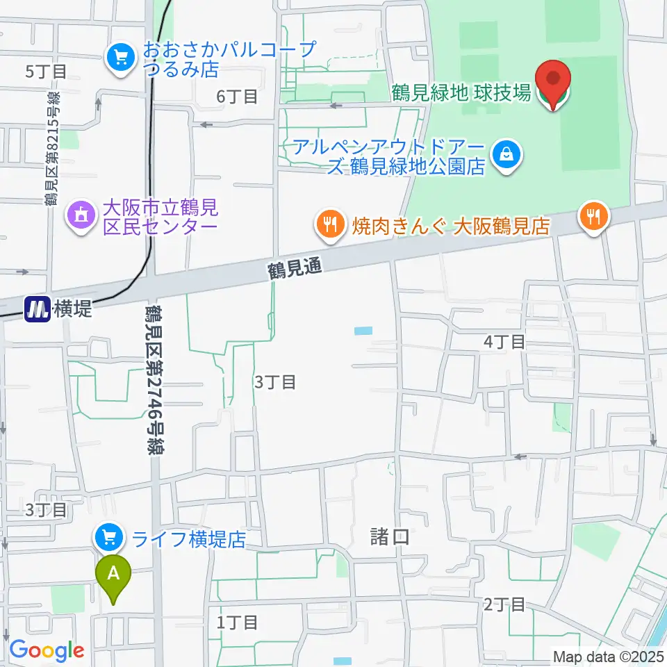 鶴見緑地球技場周辺のホテル一覧地図