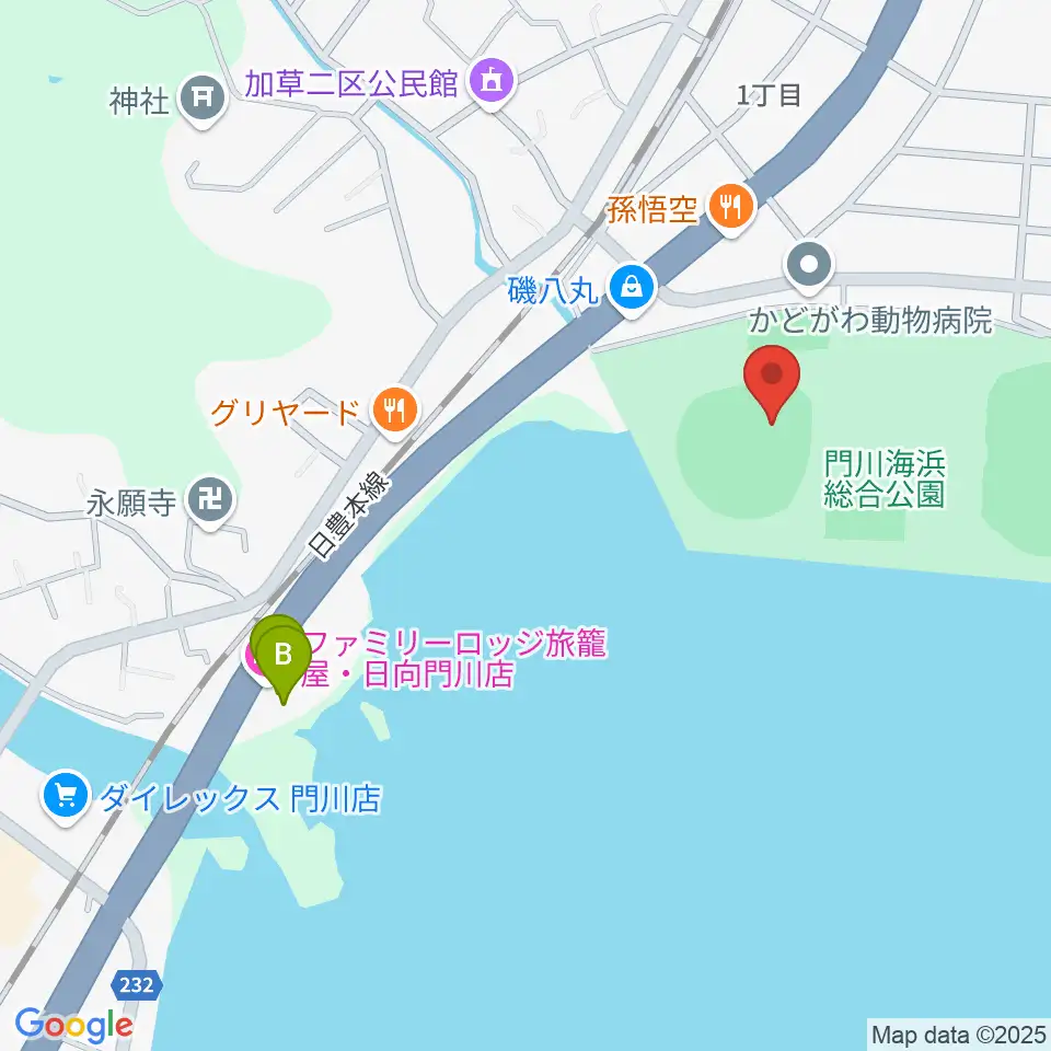 門川海浜総合公園野球場周辺のホテル一覧地図