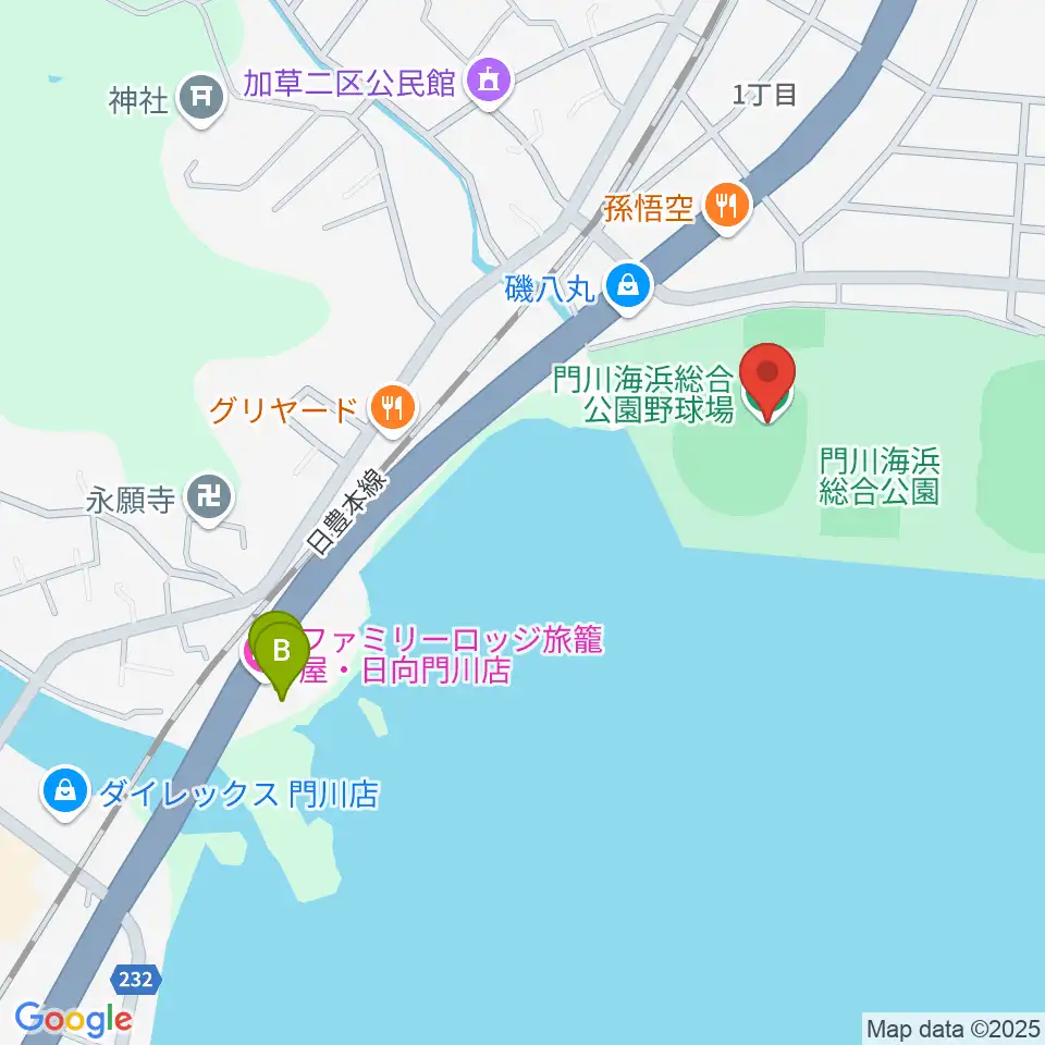 門川海浜総合公園野球場周辺のホテル一覧地図