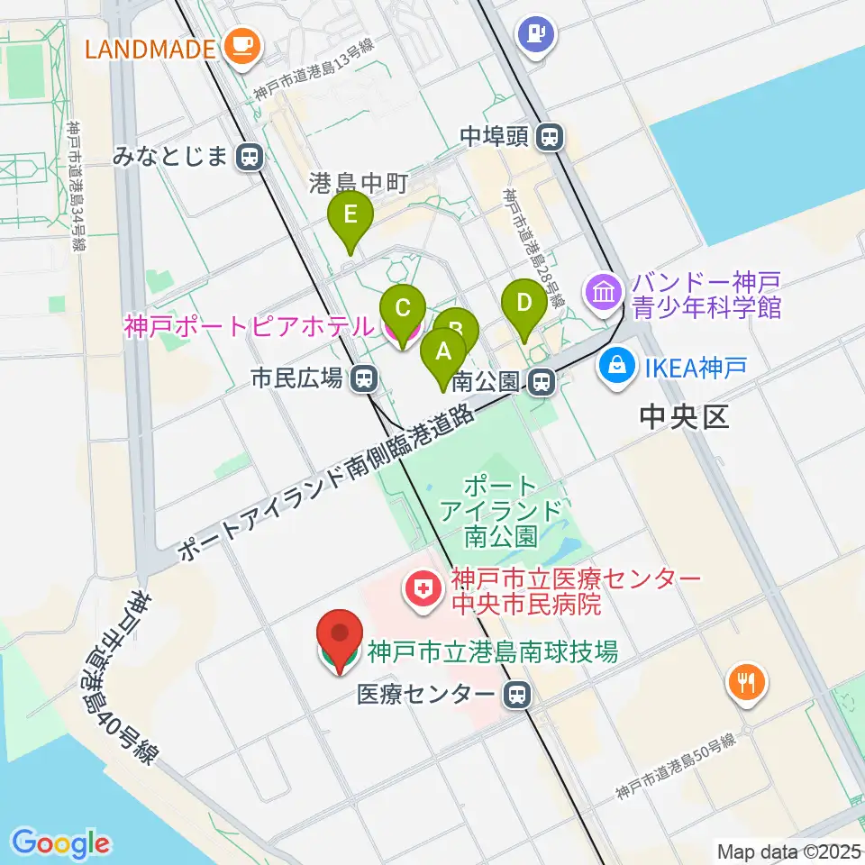 神戸市立港島南球技場周辺のホテル一覧地図