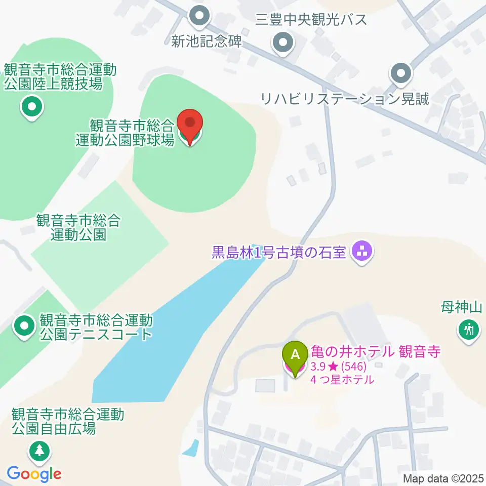 観音寺市総合運動公園野球場周辺のホテル一覧地図