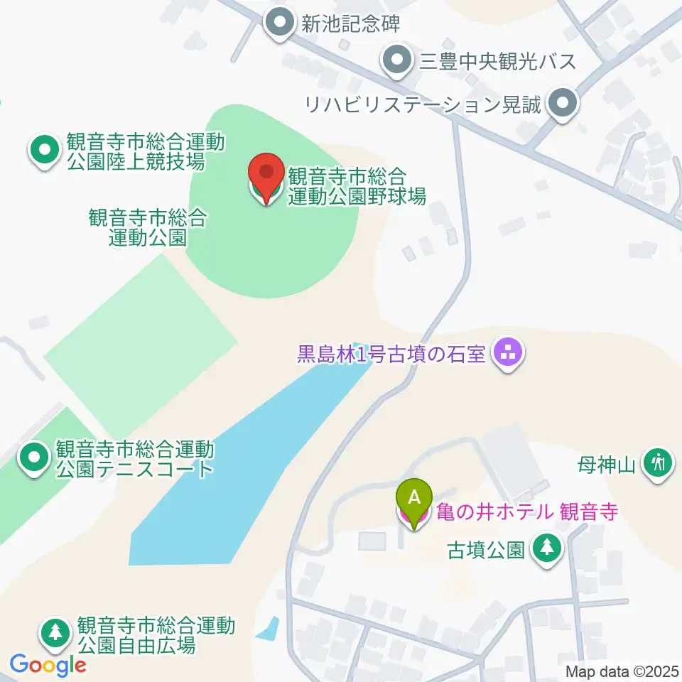 観音寺市総合運動公園野球場周辺のホテル一覧地図