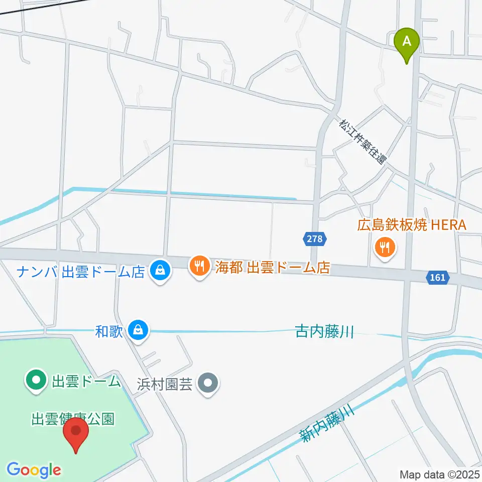 出雲健康公園多目的運動場周辺のホテル一覧地図