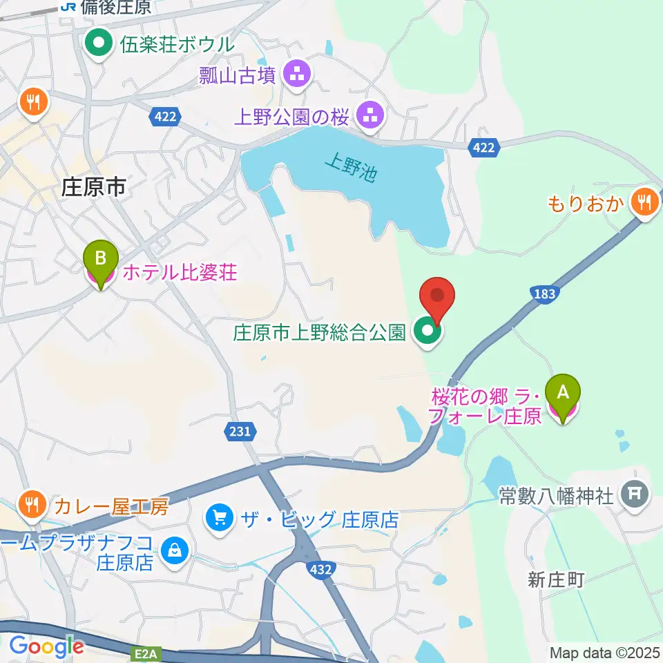 庄原市上野総合公園陸上競技場周辺のホテル一覧地図