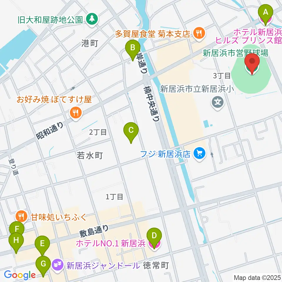 新居浜市営野球場周辺のホテル一覧地図