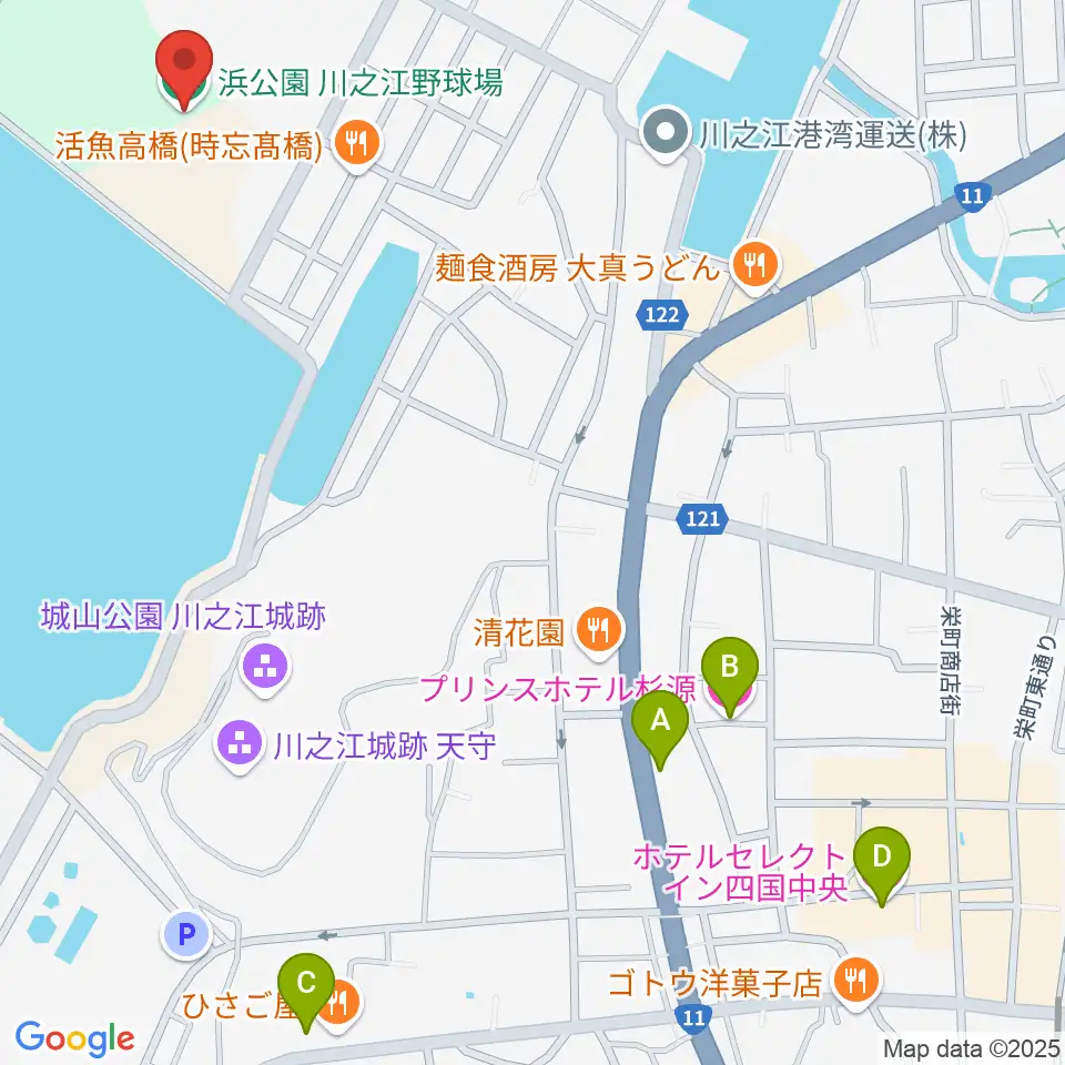 浜公園川之江野球場周辺のホテル一覧地図