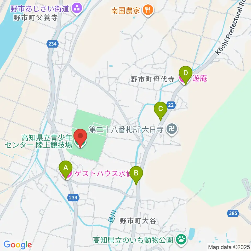 高知県立青少年センター陸上競技場周辺のホテル一覧地図