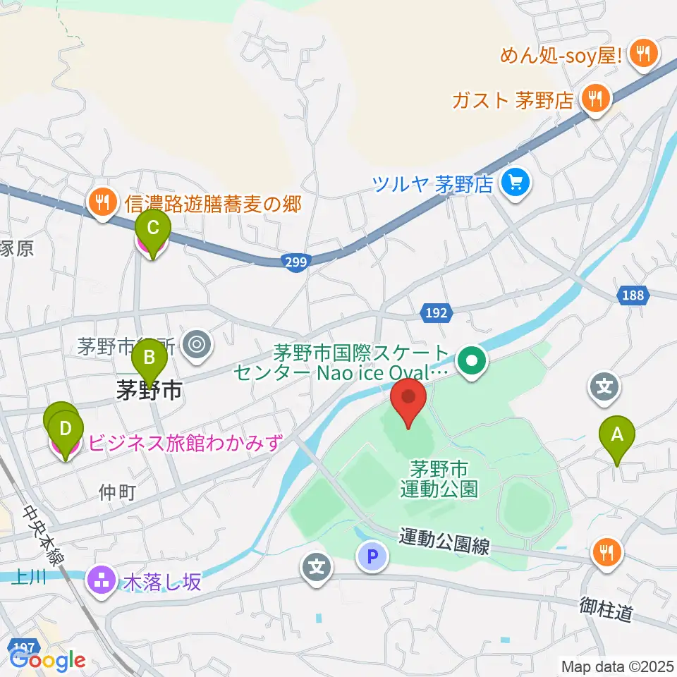 茅野市運動公園陸上競技場周辺のホテル一覧地図