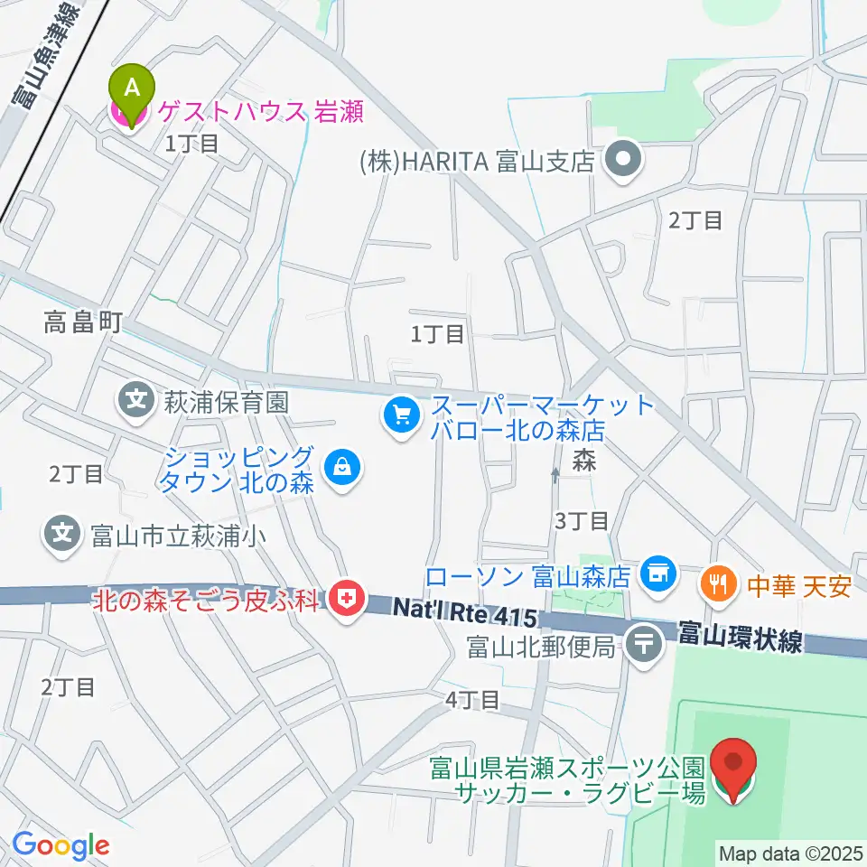 富山県岩瀬スポーツ公園サッカー・ラグビー場周辺のホテル一覧地図