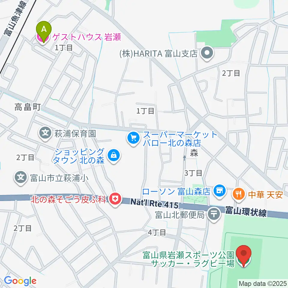富山県岩瀬スポーツ公園サッカー・ラグビー場周辺のホテル一覧地図
