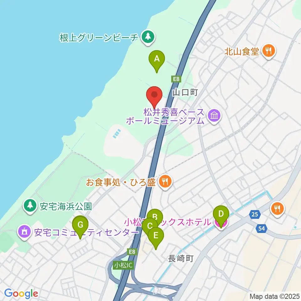 石川県サッカー・ラグビー競技場周辺のホテル一覧地図