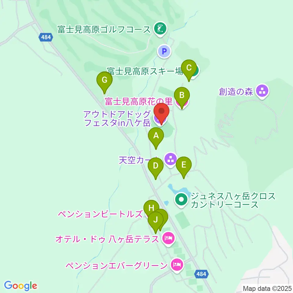 富士見高原八ヶ岳陸上競技場周辺のホテル一覧地図